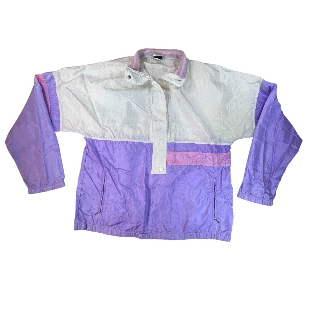 Vintage 80s Oduffel Pastel Colorblock Windbreaker Pullover Half Zip Women's M